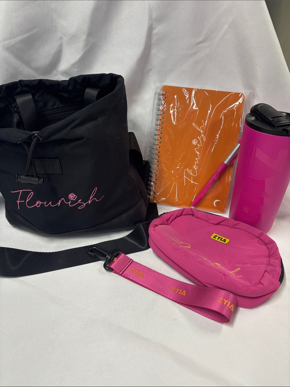 Zyia Flourish Black Tote with Pink Accent Accessories